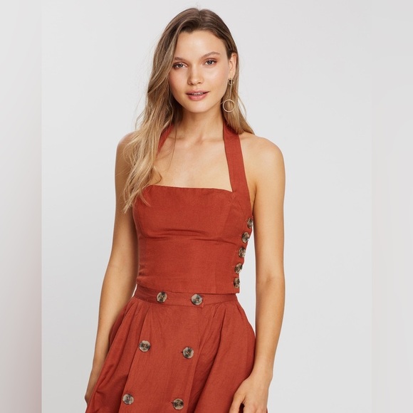 TIGERLILY Lina Linen Rust Orange Halter Neck Crop Top NWT RRP$119 - Picture 9 of 16